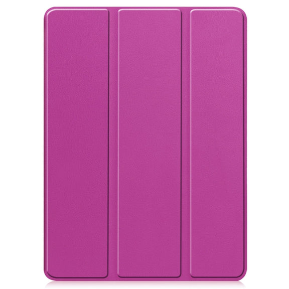 For iPad Pro 11 2024 Custer TPU Pure Color 3-Fold Holder Smart Leather Tablet Case with Pen Tray(Purple)
