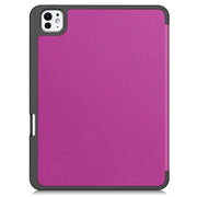 For iPad Pro 11 2024 Custer TPU Pure Color 3-Fold Holder Smart Leather Tablet Case with Pen Tray(Purple)