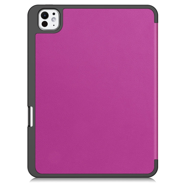 For iPad Pro 11 2024 Custer TPU Pure Color 3-Fold Holder Smart Leather Tablet Case with Pen Tray(Purple)