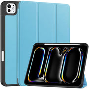 For iPad Pro 11 2024 Custer TPU Pure Color 3-Fold Holder Smart Leather Tablet Case with Pen Tray(Sky Blue)
