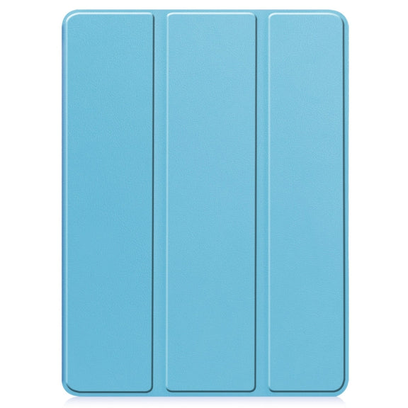 For iPad Pro 11 2024 Custer TPU Pure Color 3-Fold Holder Smart Leather Tablet Case with Pen Tray(Sky Blue)