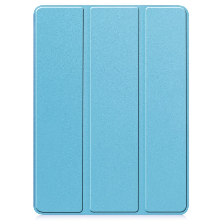 For iPad Pro 11 2024 Custer TPU Pure Color 3-Fold Holder Smart Leather Tablet Case with Pen Tray(Sky Blue)