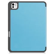 For iPad Pro 11 2024 Custer TPU Pure Color 3-Fold Holder Smart Leather Tablet Case with Pen Tray(Sky Blue)