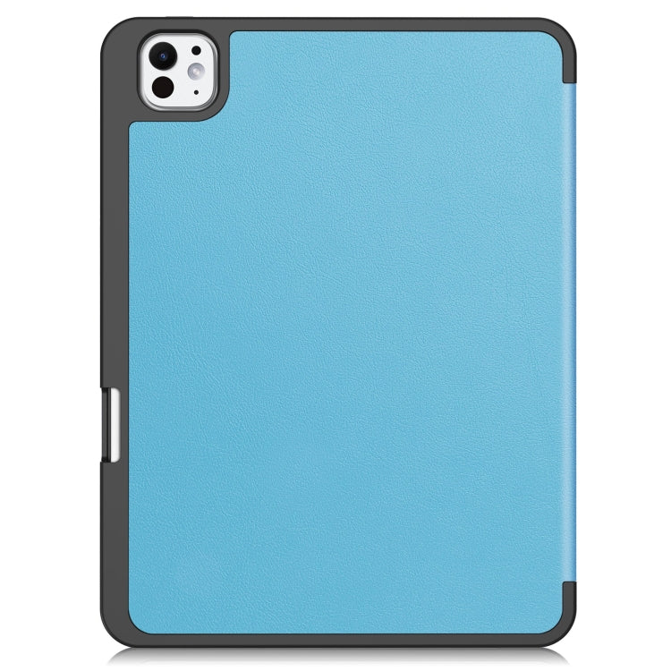 For iPad Pro 11 2024 Custer TPU Pure Color 3-Fold Holder Smart Leather Tablet Case with Pen Tray(Sky Blue)
