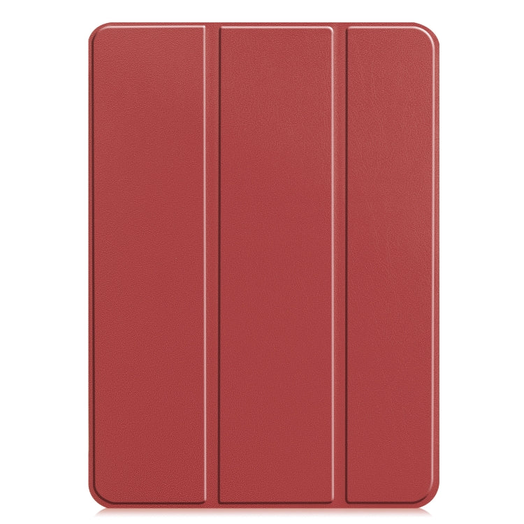 For iPad Pro 11 2024 Custer TPU Pure Color 3-Fold Holder Smart Leather Tablet Case with Pen Tray(Wine Red)