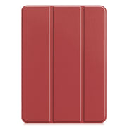 For iPad Pro 11 2024 Custer TPU Pure Color 3-Fold Holder Smart Leather Tablet Case with Pen Tray(Wine Red)