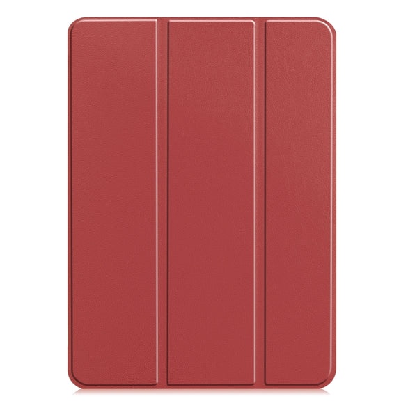 For iPad Pro 11 2024 Custer TPU Pure Color 3-Fold Holder Smart Leather Tablet Case with Pen Tray(Wine Red)