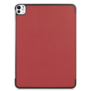 For iPad Pro 11 2024 Custer TPU Pure Color 3-Fold Holder Smart Leather Tablet Case with Pen Tray(Wine Red)