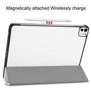 For iPad Pro 11 2024 Custer TPU Pure Color 3-Fold Holder Smart Leather Tablet Case with Pen Tray(White)