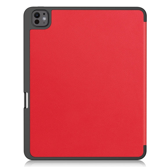 For iPad Pro 13 2024 Custer TPU Pure Color 3-Fold Holder Smart Leather Tablet Case with Pen Tray(Red)
