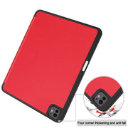 For iPad Pro 13 2024 Custer TPU Pure Color 3-Fold Holder Smart Leather Tablet Case with Pen Tray(Red)
