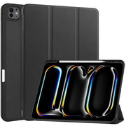 For iPad Pro 13 2024 Custer TPU Pure Color 3-Fold Holder Smart Leather Tablet Case with Pen Tray(Black)