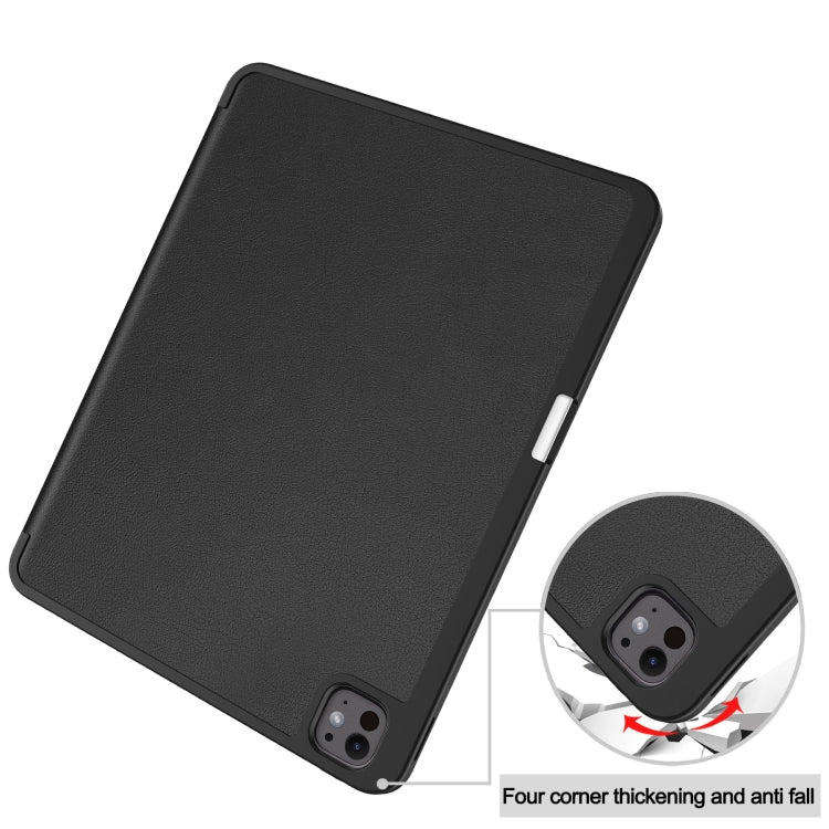 For iPad Pro 13 2024 Custer TPU Pure Color 3-Fold Holder Smart Leather Tablet Case with Pen Tray(Black)