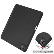 For iPad Pro 13 2024 Custer TPU Pure Color 3-Fold Holder Smart Leather Tablet Case with Pen Tray(Black)