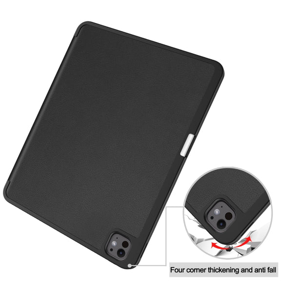 For iPad Pro 13 2024 Custer TPU Pure Color 3-Fold Holder Smart Leather Tablet Case with Pen Tray(Black)