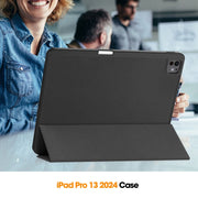 For iPad Pro 13 2024 Custer TPU Pure Color 3-Fold Holder Smart Leather Tablet Case with Pen Tray(Black)