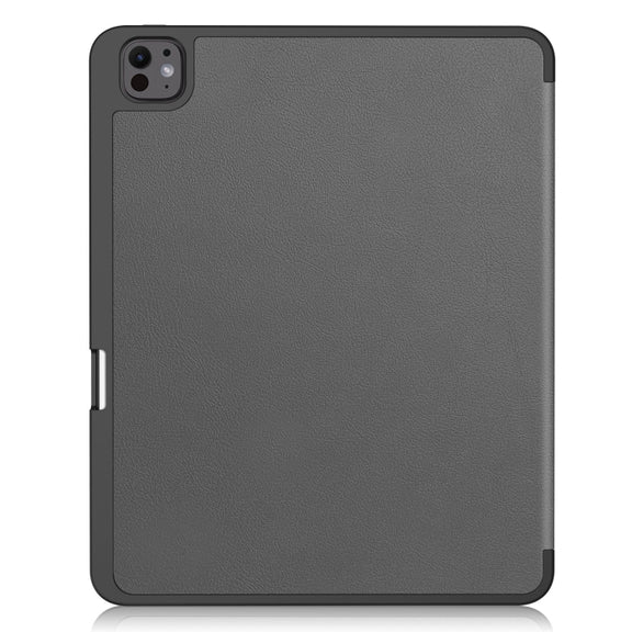 For iPad Pro 13 2024 Custer TPU Pure Color 3-Fold Holder Smart Leather Tablet Case with Pen Tray(Grey)