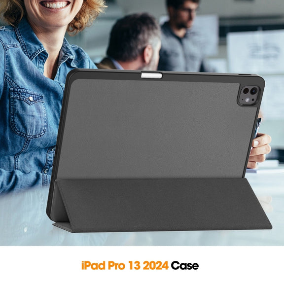 For iPad Pro 13 2024 Custer TPU Pure Color 3-Fold Holder Smart Leather Tablet Case with Pen Tray(Grey)