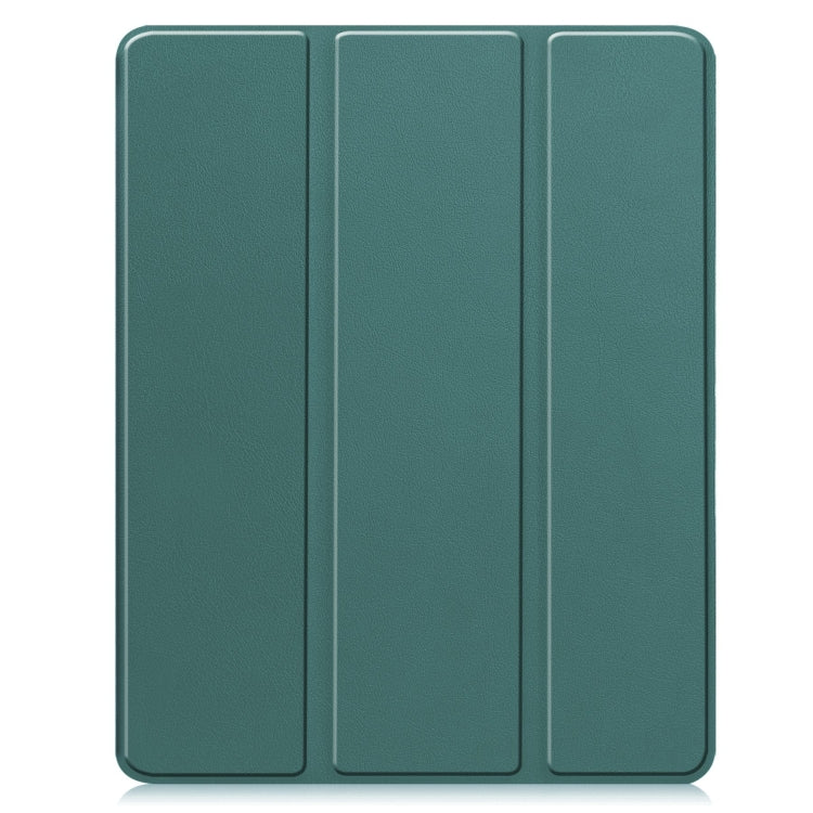 For iPad Pro 13 2024 Custer TPU Pure Color 3-Fold Holder Smart Leather Tablet Case with Pen Tray(Dark Green)