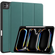 For iPad Pro 13 2024 Custer TPU Pure Color 3-Fold Holder Smart Leather Tablet Case with Pen Tray(Dark Green)