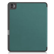 For iPad Pro 13 2024 Custer TPU Pure Color 3-Fold Holder Smart Leather Tablet Case with Pen Tray(Dark Green)