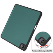 For iPad Pro 13 2024 Custer TPU Pure Color 3-Fold Holder Smart Leather Tablet Case with Pen Tray(Dark Green)