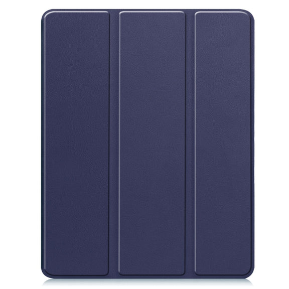 For iPad Pro 13 2024 Custer TPU Pure Color 3-Fold Holder Smart Leather Tablet Case with Pen Tray(Dark Blue)