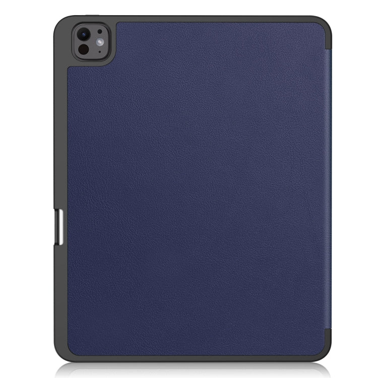 For iPad Pro 13 2024 Custer TPU Pure Color 3-Fold Holder Smart Leather Tablet Case with Pen Tray(Dark Blue)