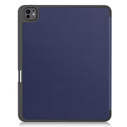 For iPad Pro 13 2024 Custer TPU Pure Color 3-Fold Holder Smart Leather Tablet Case with Pen Tray(Dark Blue)