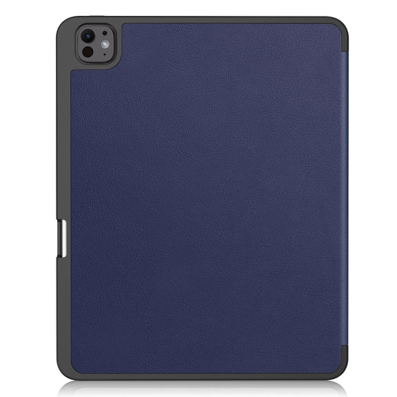 For iPad Pro 13 2024 Custer TPU Pure Color 3-Fold Holder Smart Leather Tablet Case with Pen Tray(Dark Blue)