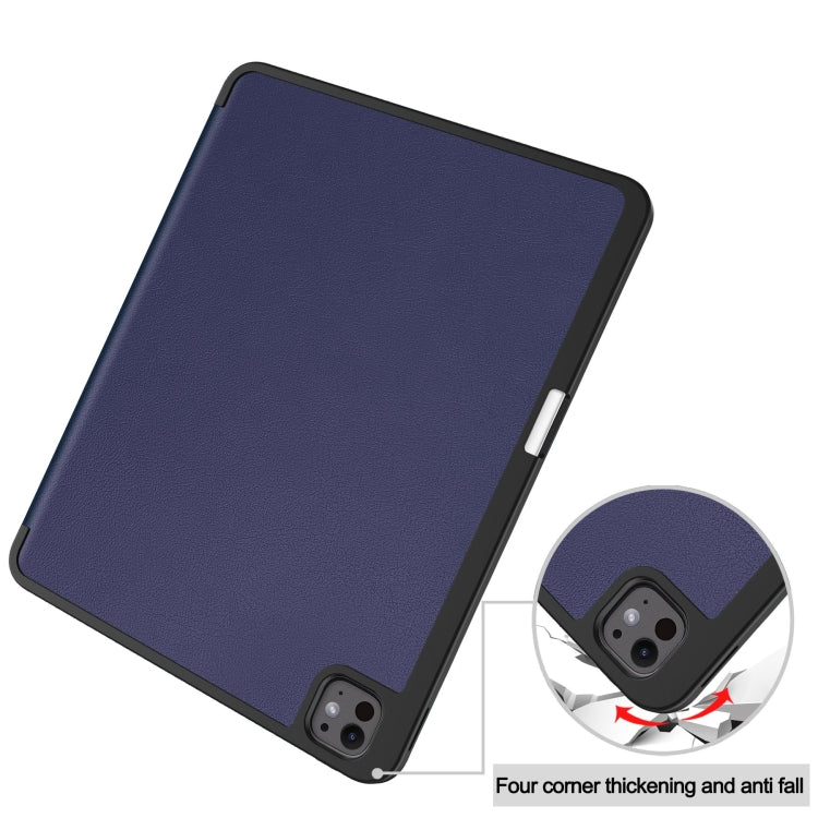 For iPad Pro 13 2024 Custer TPU Pure Color 3-Fold Holder Smart Leather Tablet Case with Pen Tray(Dark Blue)