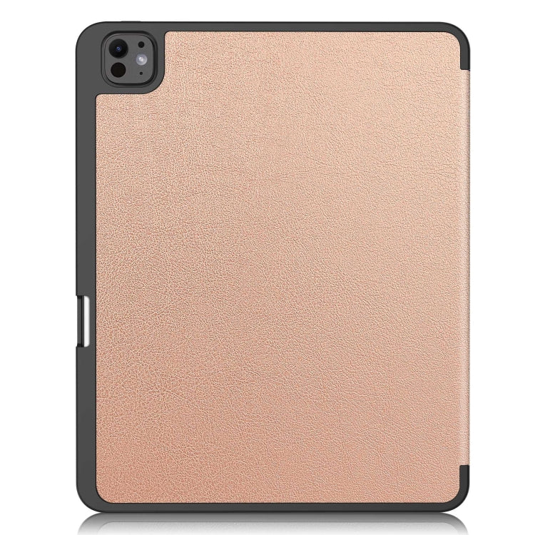 For iPad Pro 13 2024 Custer TPU Pure Color 3-Fold Holder Smart Leather Tablet Case with Pen Tray(Rose Gold)