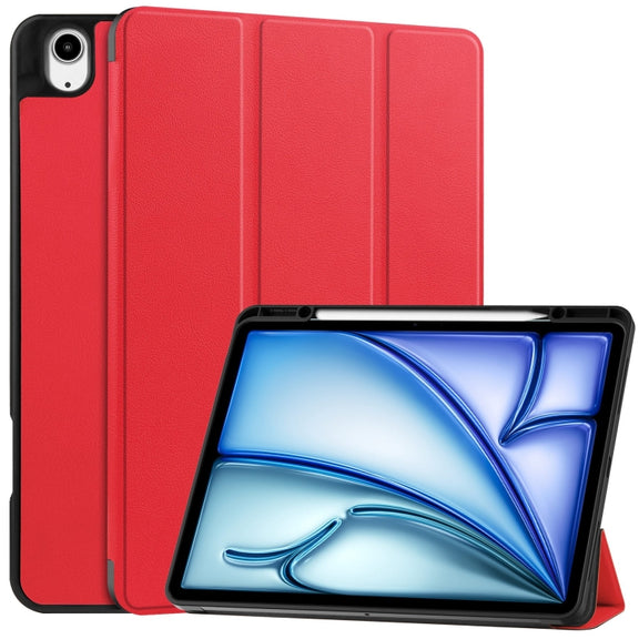 For iPad Air 13 2024 / 2025 Custer TPU Pure Color 3-Fold Holder Smart Leather Tablet Case with Pen Tray(Red)