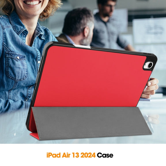 For iPad Air 13 2024 / 2025 Custer TPU Pure Color 3-Fold Holder Smart Leather Tablet Case with Pen Tray(Red)