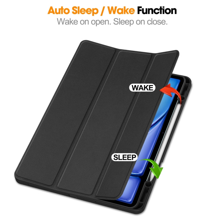 For iPad Air 13 2024 / 2025 Custer TPU Pure Color 3-Fold Holder Smart Leather Tablet Case with Pen Tray(Black)
