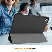 For iPad Air 13 2024 / 2025 Custer TPU Pure Color 3-Fold Holder Smart Leather Tablet Case with Pen Tray(Black)