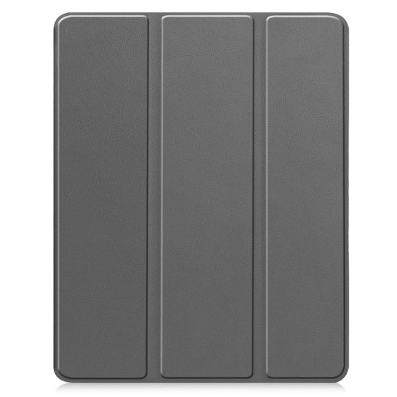 For iPad Air 13 2024 Custer TPU Pure Color 3-Fold Holder Smart Leather Tablet Case with Pen Tray(Grey)