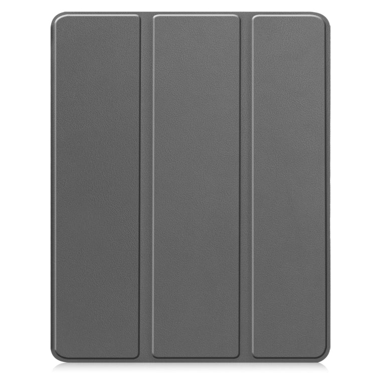 For iPad Air 13 2024 Custer TPU Pure Color 3-Fold Holder Smart Leather Tablet Case with Pen Tray(Grey)