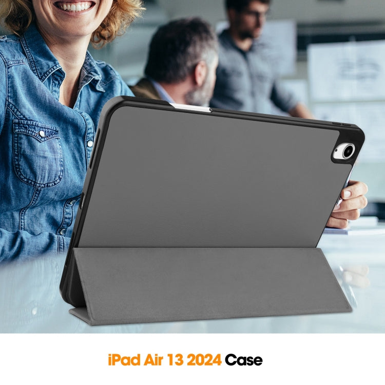 For iPad Air 13 2024 Custer TPU Pure Color 3-Fold Holder Smart Leather Tablet Case with Pen Tray(Grey)