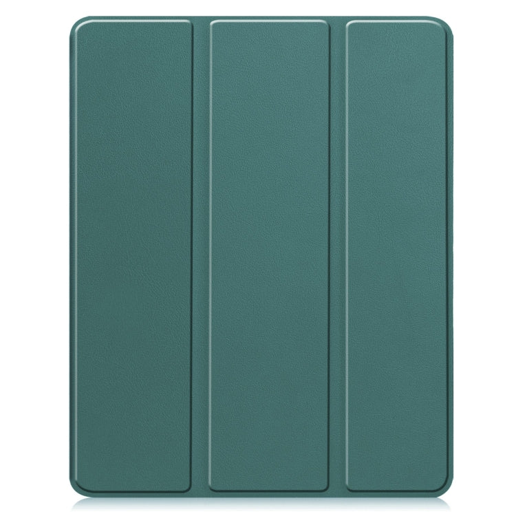 For iPad Air 13 2024 Custer TPU Pure Color 3-Fold Holder Smart Leather Tablet Case with Pen Tray(Dark Green)