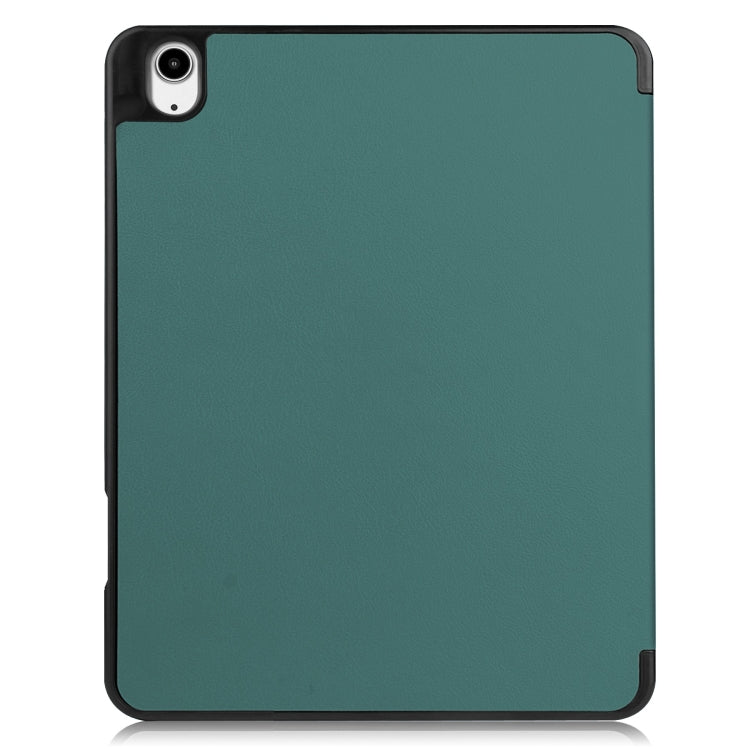 For iPad Air 13 2024 Custer TPU Pure Color 3-Fold Holder Smart Leather Tablet Case with Pen Tray(Dark Green)