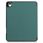 For iPad Air 13 2024 Custer TPU Pure Color 3-Fold Holder Smart Leather Tablet Case with Pen Tray(Dark Green)