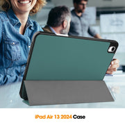 For iPad Air 13 2024 Custer TPU Pure Color 3-Fold Holder Smart Leather Tablet Case with Pen Tray(Dark Green)