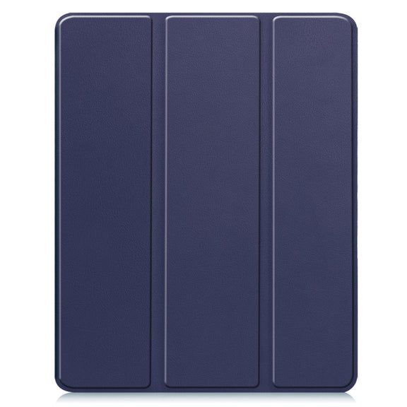 For iPad Air 13 2024 / 2025 Custer TPU Pure Color 3-Fold Holder Smart Leather Tablet Case with Pen Tray(Dark Blue)