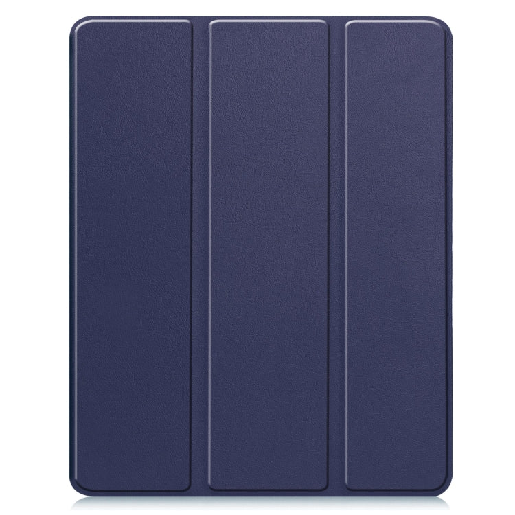 For iPad Air 13 2024 / 2025 Custer TPU Pure Color 3-Fold Holder Smart Leather Tablet Case with Pen Tray(Dark Blue)