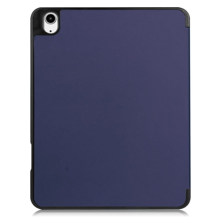 For iPad Air 13 2024 / 2025 Custer TPU Pure Color 3-Fold Holder Smart Leather Tablet Case with Pen Tray(Dark Blue)