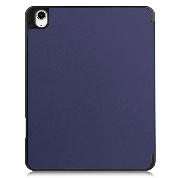 For iPad Air 13 2024 / 2025 Custer TPU Pure Color 3-Fold Holder Smart Leather Tablet Case with Pen Tray(Dark Blue)