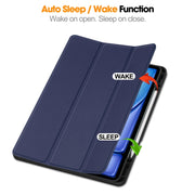 For iPad Air 13 2024 / 2025 Custer TPU Pure Color 3-Fold Holder Smart Leather Tablet Case with Pen Tray(Dark Blue)