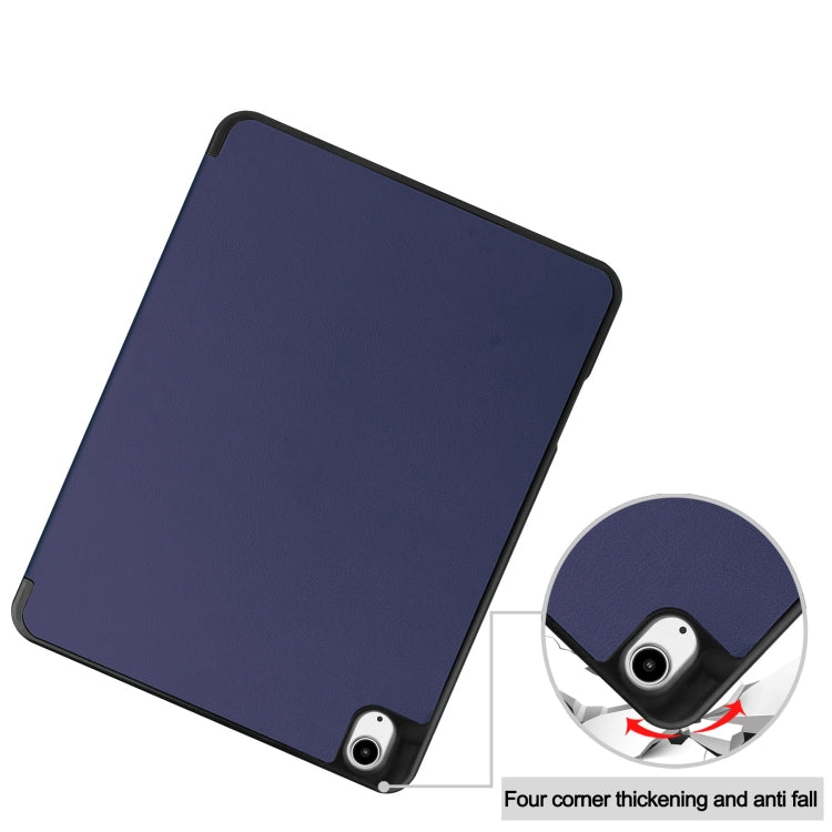 For iPad Air 13 2024 / 2025 Custer TPU Pure Color 3-Fold Holder Smart Leather Tablet Case with Pen Tray(Dark Blue)