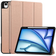 For iPad Air 13 2024 / 2025 Custer TPU Pure Color 3-Fold Holder Smart Leather Tablet Case with Pen Tray(Rose Gold)